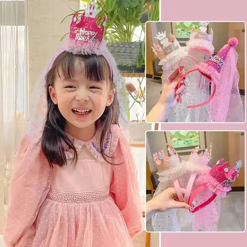 Diadema de gasa con corona cónica – Tocado Princesa con lentejuelas - imagen 4