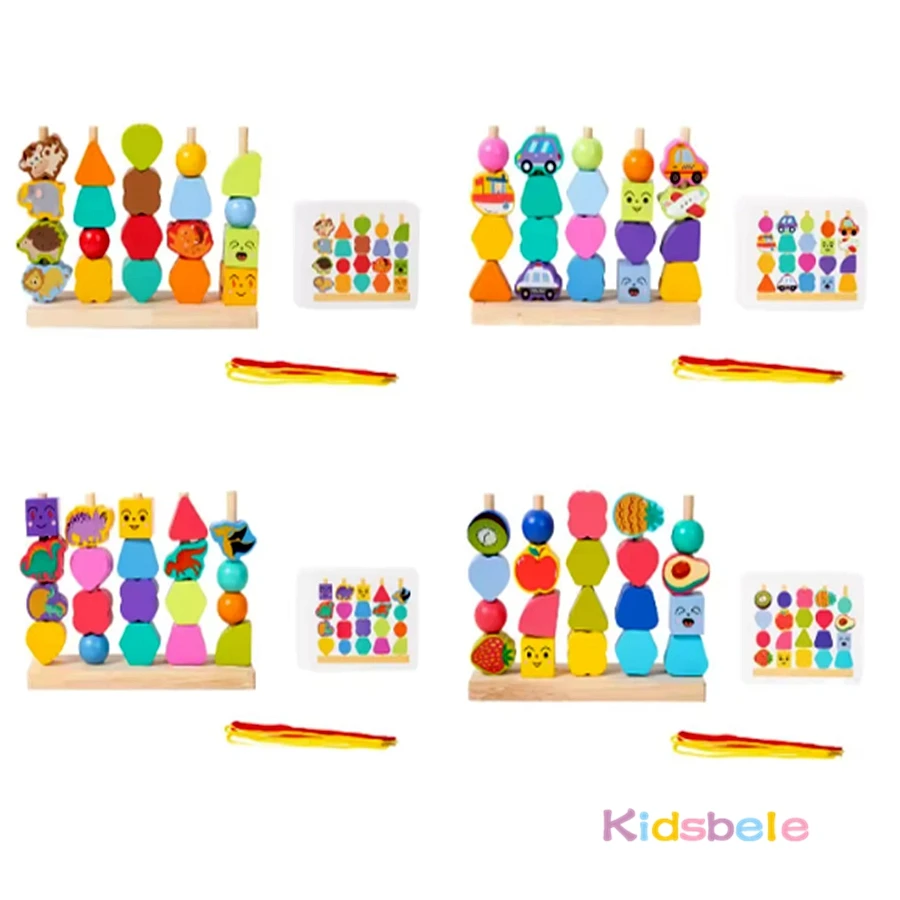 Juego Montessori de apilar y ordenar en madera con formas - imagen 2