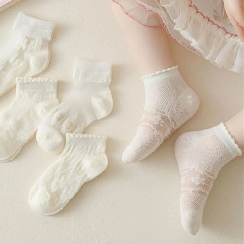 Calcetines de verano de algodón suave para niñas Encaje de princesa