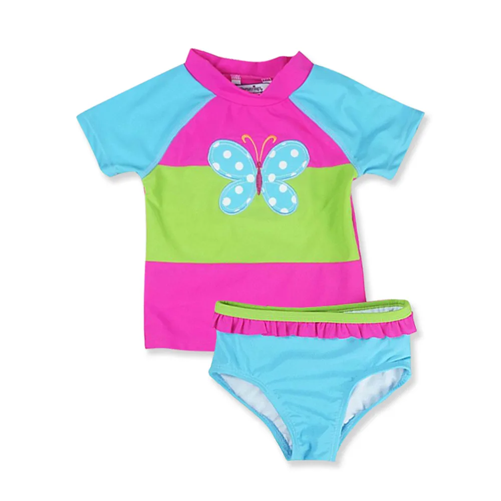 Bañador de niña estampado flores y mariposas para playa en verano
