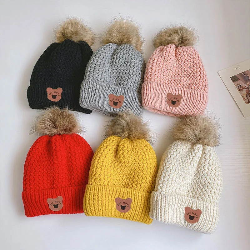 Gorro de punto con pompón para bebé – Lana suave otoño invierno - imagen 2