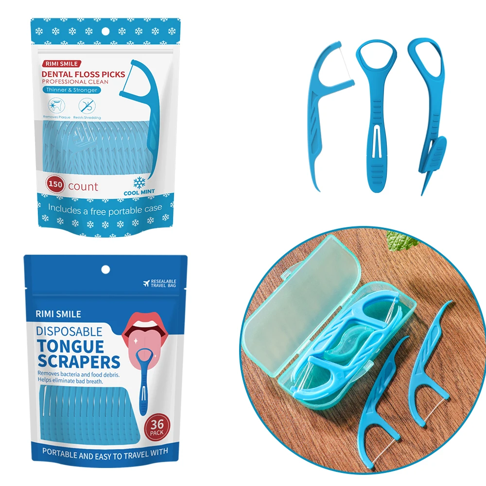 Palillos de hilo dental con menta y limpiador de lengua integrado - imagen 3