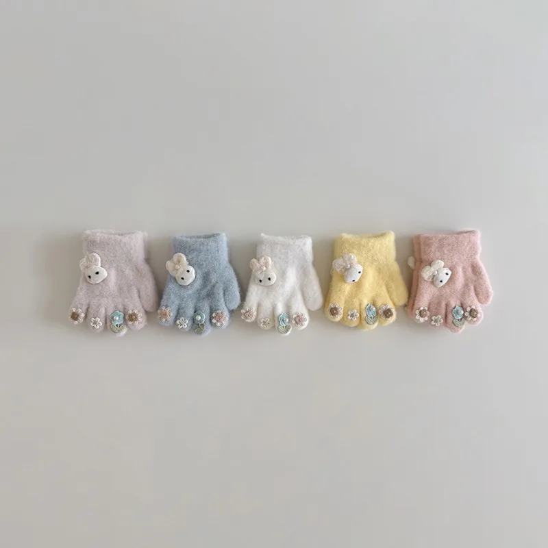 Guantes de invierno para niña cálidos y suaves, adornados con flores - imagen 2