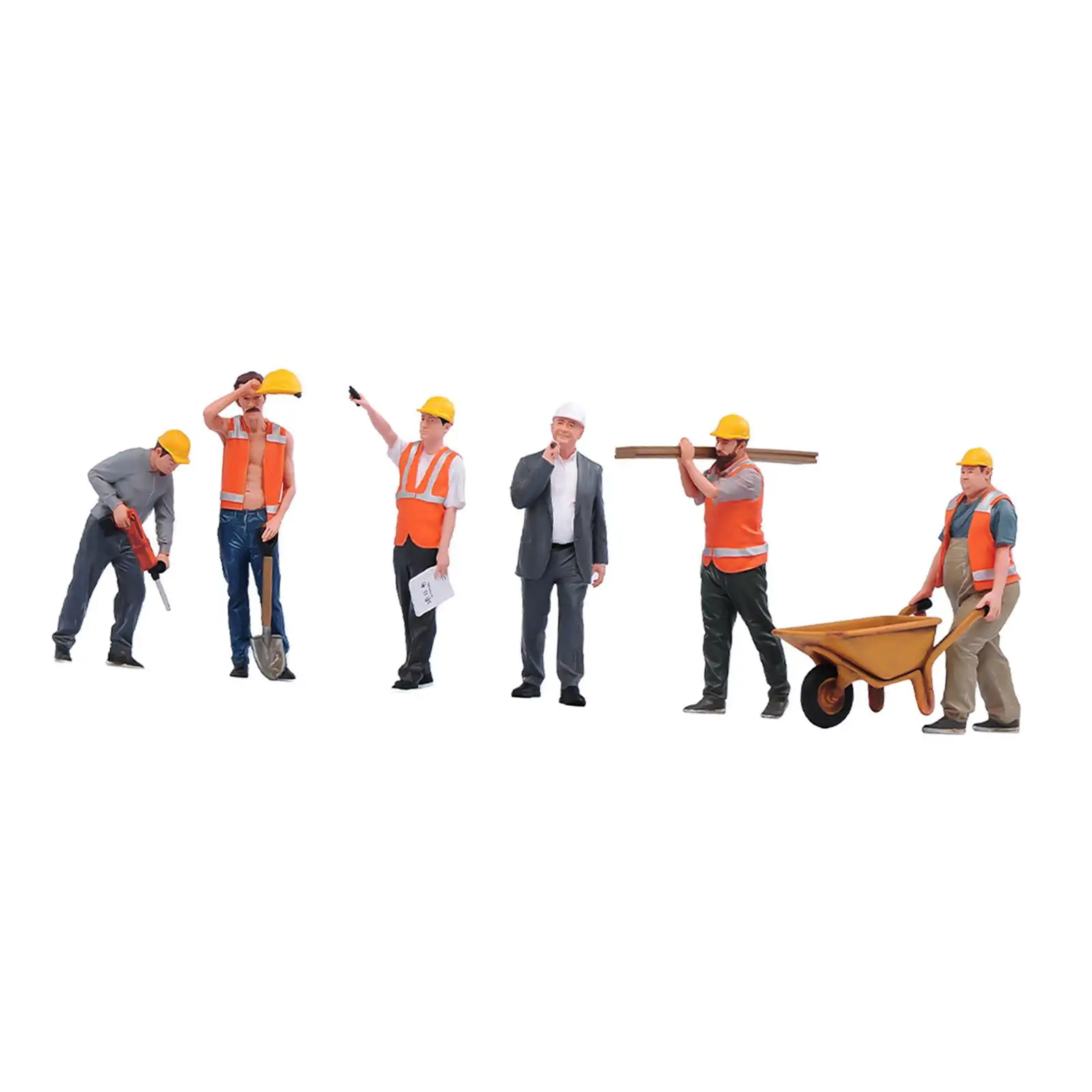 Figuras trabajadores de construcción en resina para casas de muñecas