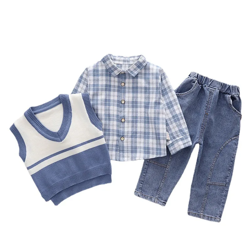 Conjunto de bebé de primavera con camisa de cuadros y chaleco - imagen 5