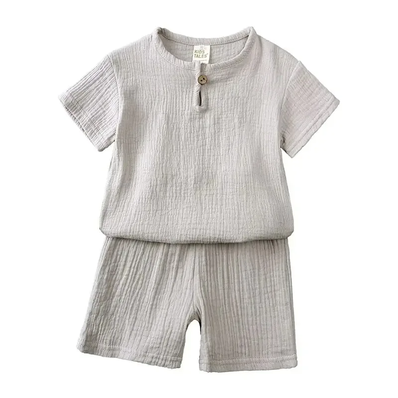 Conjunto de verano niña lino y algodón manga corta pantalón corto