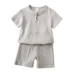 Conjunto de verano niña lino y algodón manga corta pantalón corto