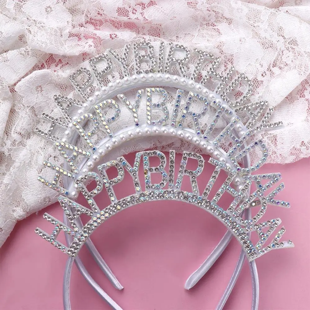 Diadema de cumpleaños con corona de perlas y pedrería - imagen 3