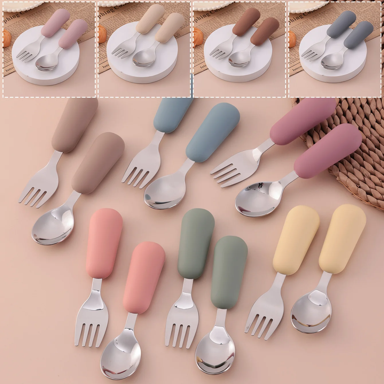 Tenedor y cuchara de acero inoxidable para bebé – Sin BPA
