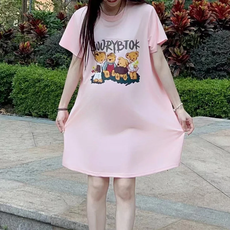 Vestido premamá estampado oso – Algodón transpirable para el verano