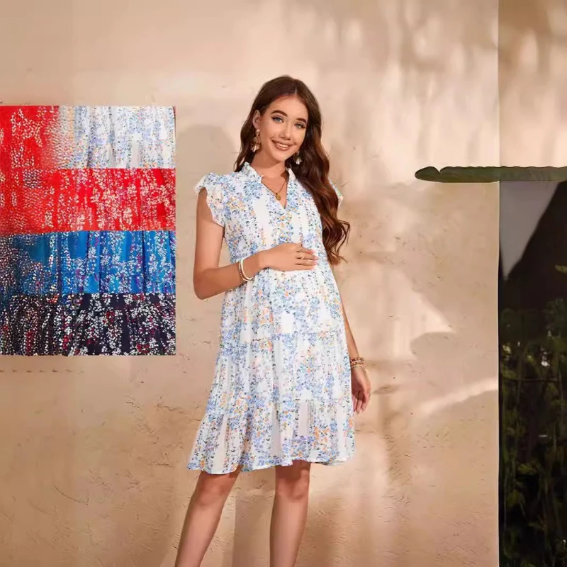Vestido de embarazo en gasa estampada con cuello V - imagen 5