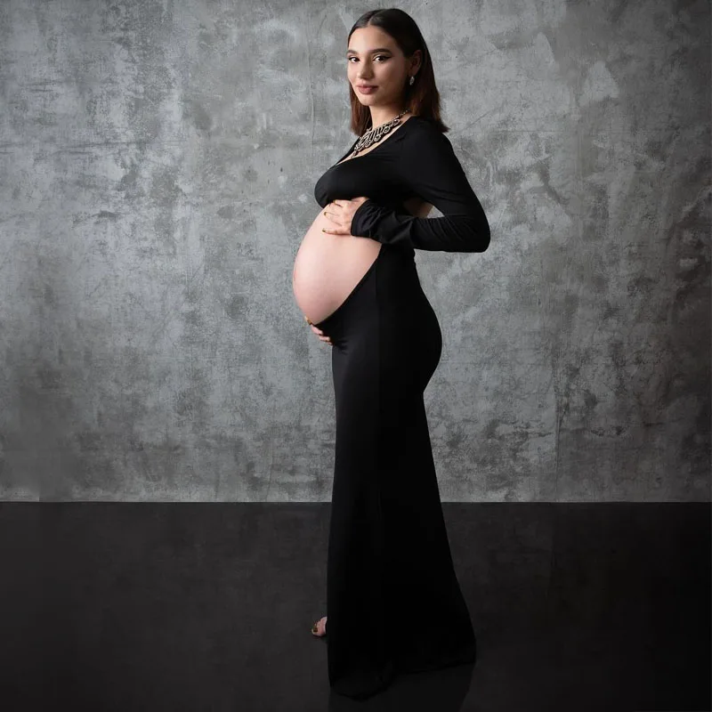 Vestido premamá elegante cuello cuadrado para fotos de boda
