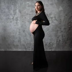 Vestido premamá elegante cuello cuadrado para fotos de boda
