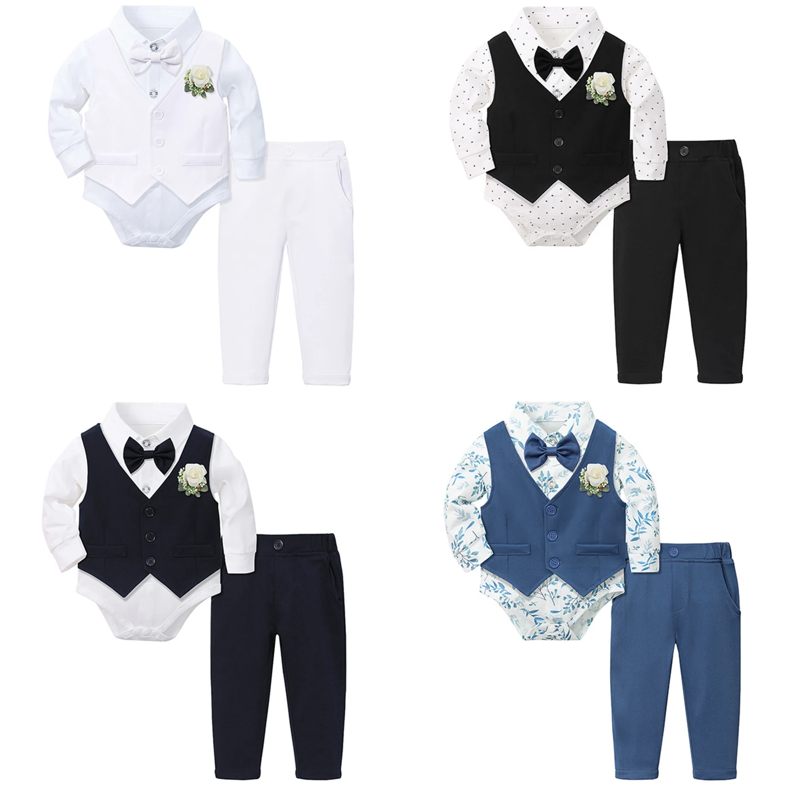 Pequeño modelo usando el pelele y chaleco en tono blanco