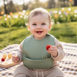 Babero impermeable con bolsillo grande antisuciedad para bebé