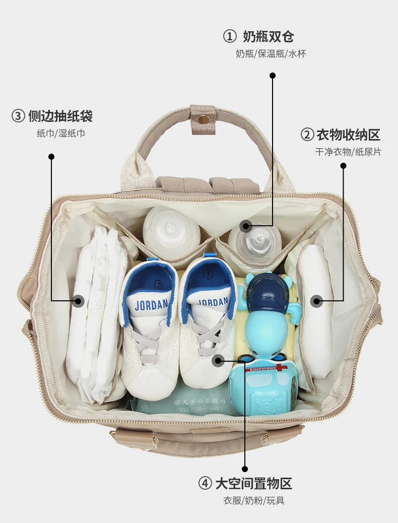 Vista de la bolsa tipo mochila con capacidad para extras