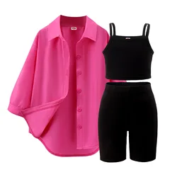 Conjunto niña de verano con chaqueta, chaleco y pantalón corto
