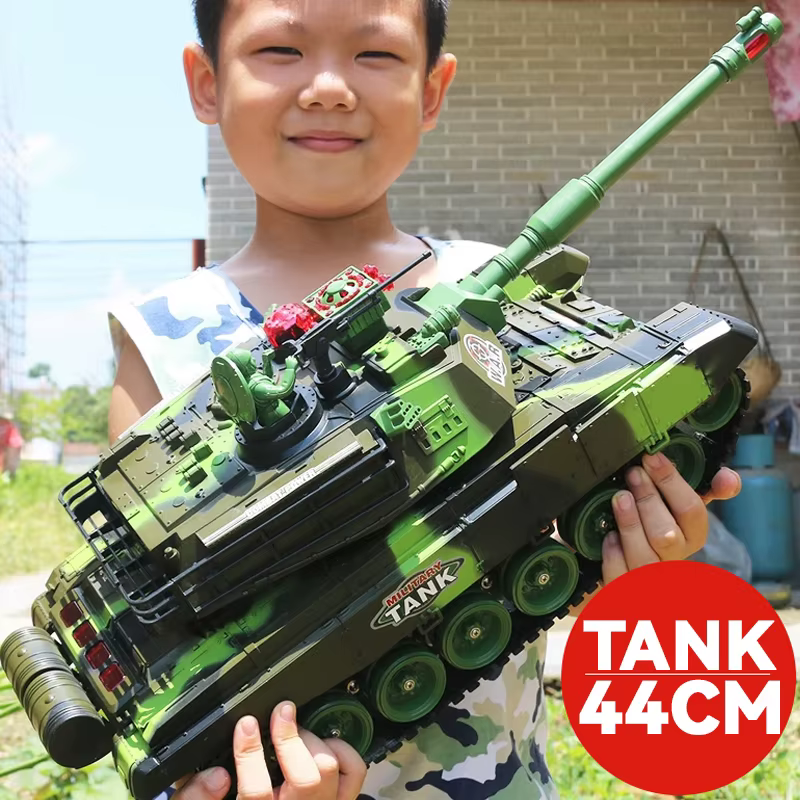 Tanque radiocontrol militar todoterreno con orugas y mando para niños