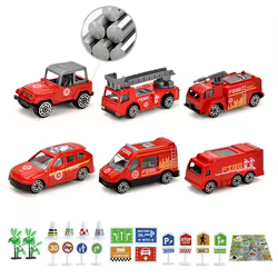 Coche de bomberos de aleación: juguete educativo con señales y mapas