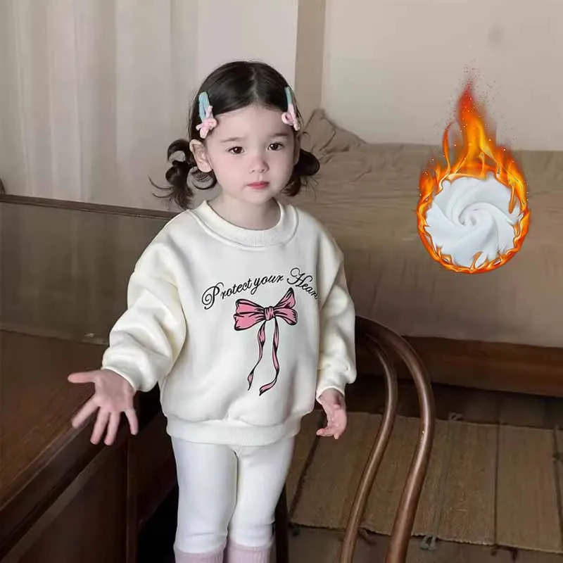 Sudadera acolchada infantil con pajarita para niña, térmica suave - imagen 2