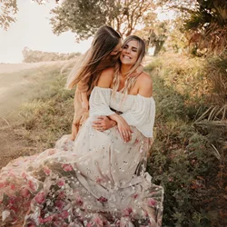 Conjunto premamá encaje bordado para sesión de fotos