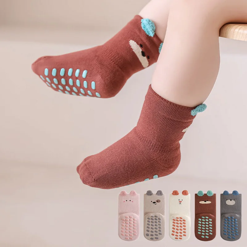 Calcetines antideslizantes para bebé de algodón suave con dibujo
