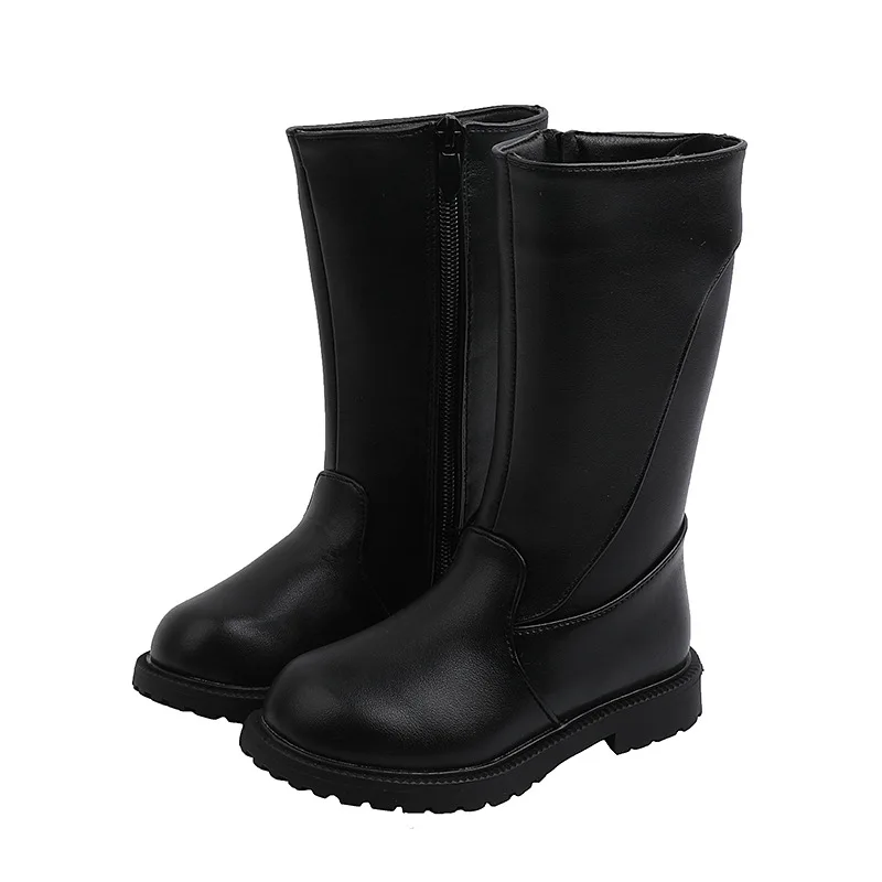 Botas altas de cuero PU negro para niñas y niños de invierno - imagen 2