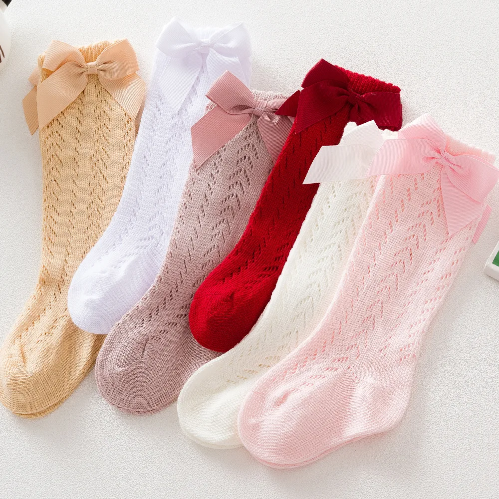 Calcetines largos con lazo para niña – Verano transpirable de algodón suave - imagen 3