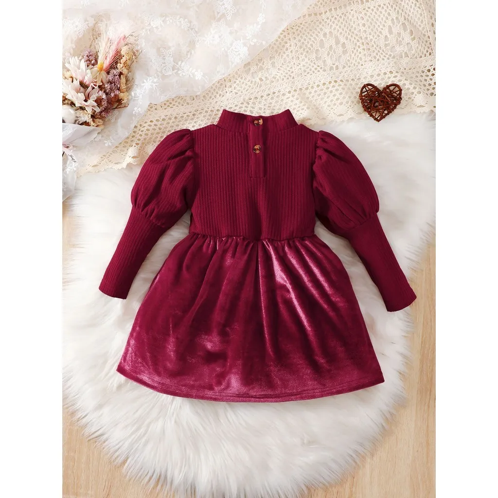 Vestido princesa para niña en terciopelo rojo con lazo - imagen 5