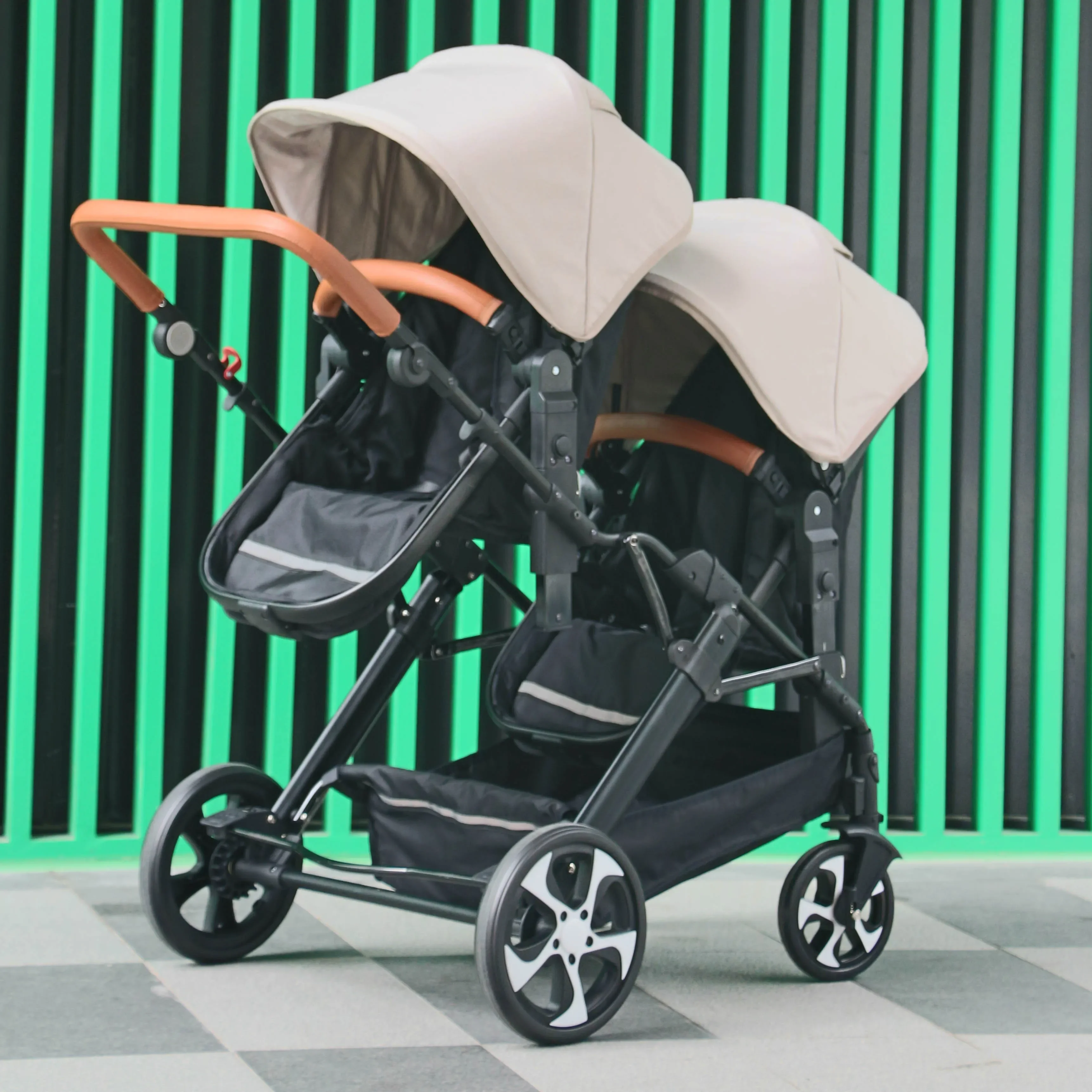 Cochecito gemelar doble para gemelos – Plegable alta vista - imagen 2