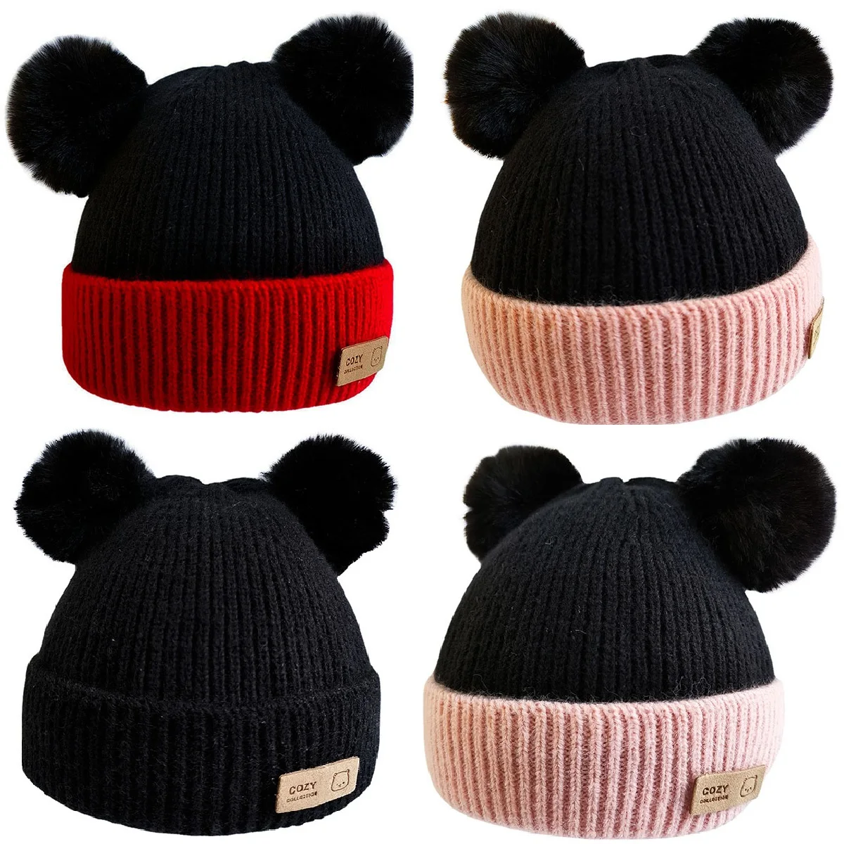 Gorro invierno bebé con orejas ratón suave cálido
