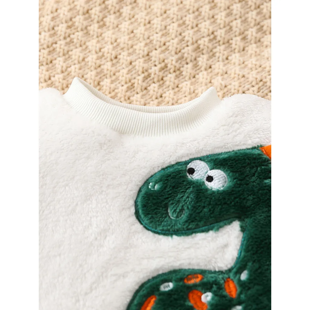 Conjunto bebé recién nacido de felpa con dinosaurios y pantalón verde - imagen 5