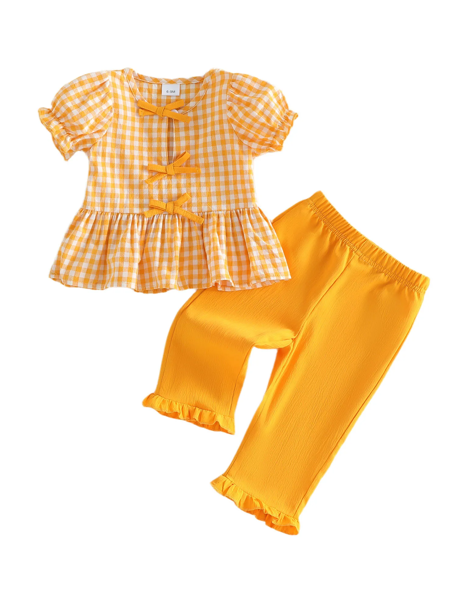 Conjunto VISgogo niña camiseta a cuadros y volantes