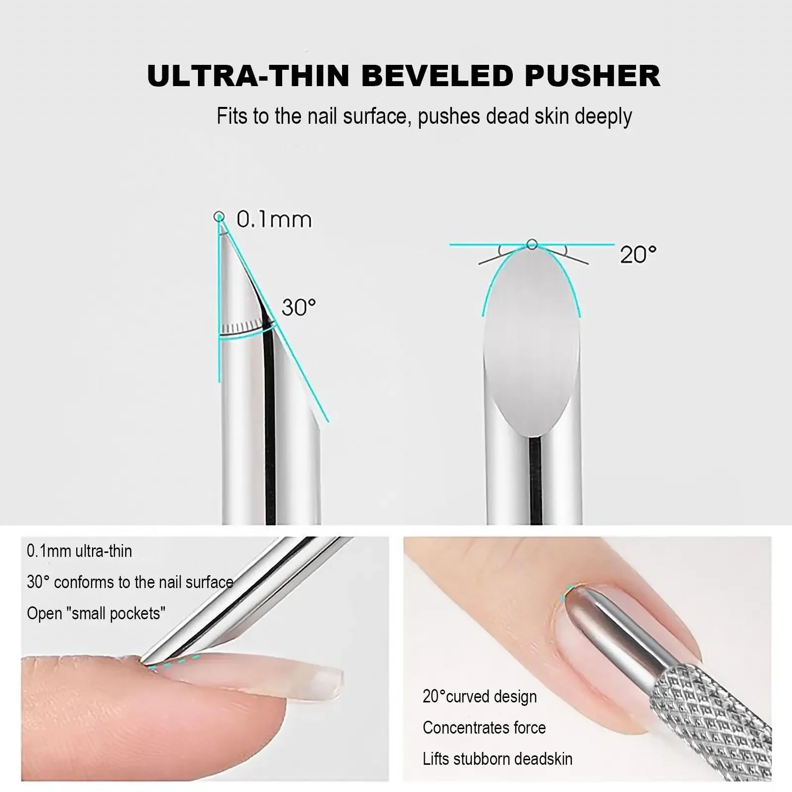 Empujador de cutículas acero inoxidable con espátula biselada - imagen 3