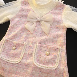 Vestido de princessa para niña - Manga larga con cuadros de primavera