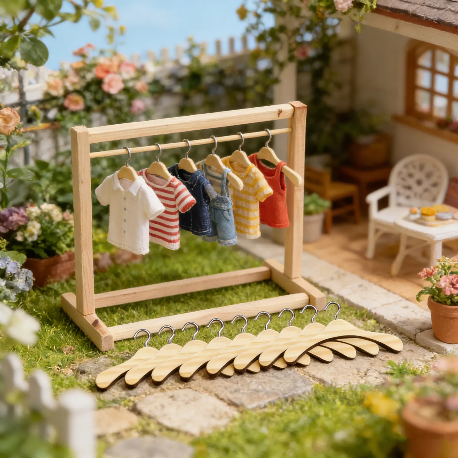 Mini perchas para casa de muñecas de madera y metal - imagen 5