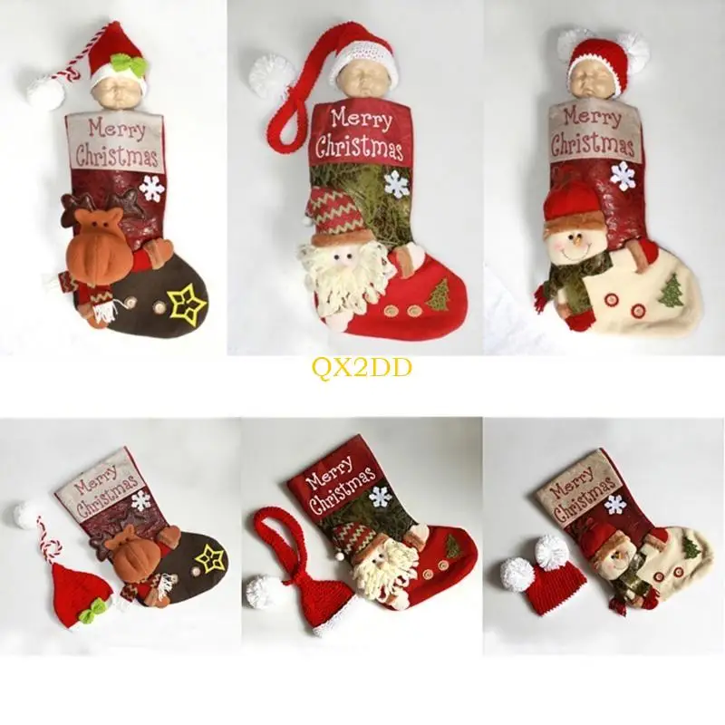 QX2D disfraz navideño para bebé recién nacido con gorro tejido y saco - imagen 5