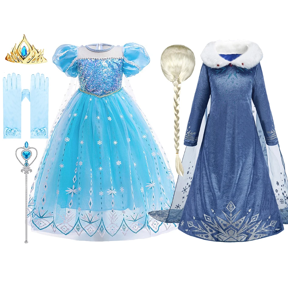 Disfraz Elsa Frozen para niña – Vestido de lentejuelas con capa