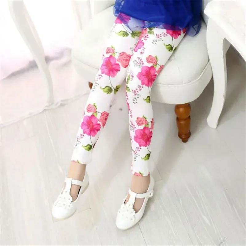 Leggings pitillo de algodón con estampado de flores infantiles - imagen 3
