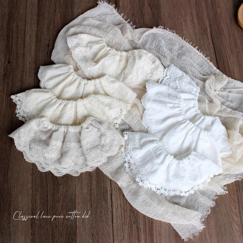 Babero elástico vintage bordado francés para niñas con encaje - imagen 5