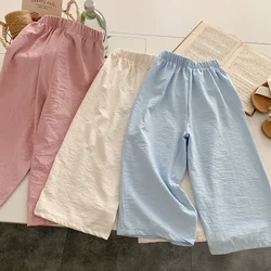 Pantalones de verano para niña en crema, pernera recta
