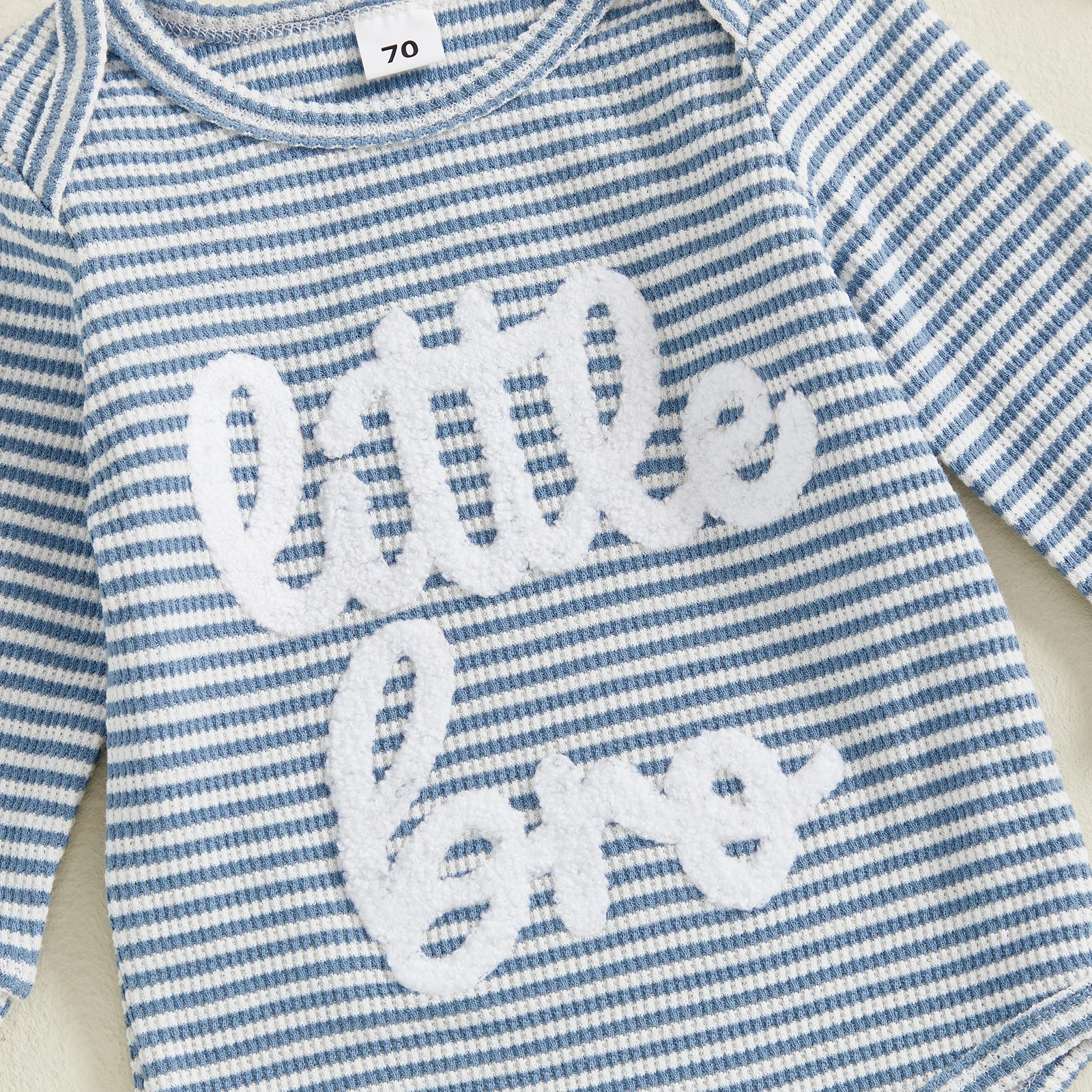 Conjunto pantalones bebé rayas y bordado de letras pierna larga - imagen 3