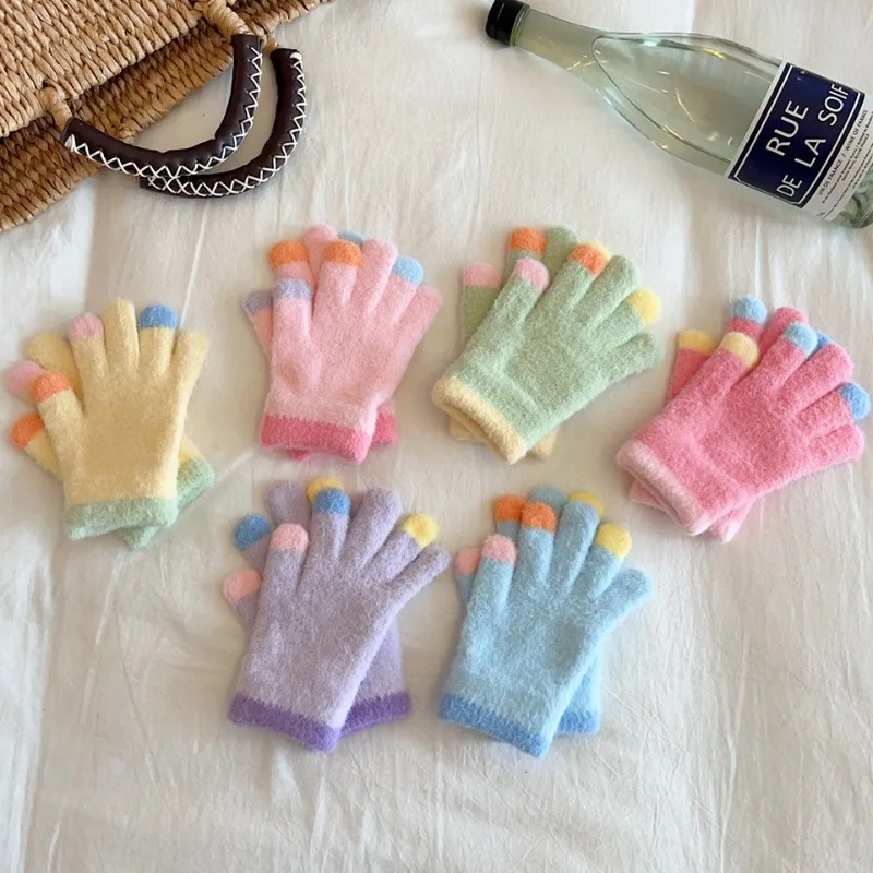 Guantes cálidos de acrílico color caramelo para niños y niñas - imagen 5