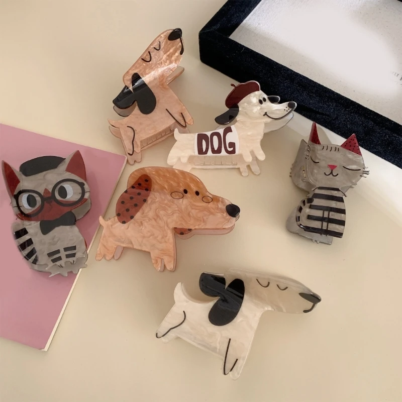 Pinza pelo bebé de acetato con cachorros y gatitos para niña - imagen 2