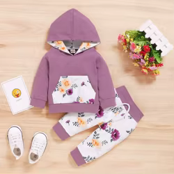 Conjunto floral manga larga con capucha para bebé niña