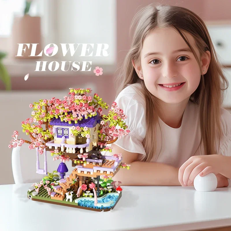 Casa del árbol floral con bloques de construcción para niños - imagen 2