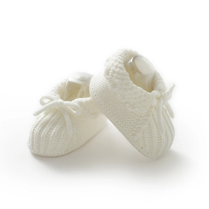 Zapatos de primeros pasos tejidos para niña con lazo antideslizante