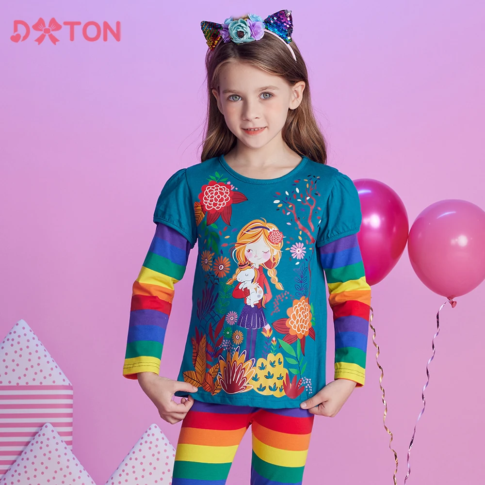 DXTON Camiseta invierno manga larga floral para niña - imagen 4