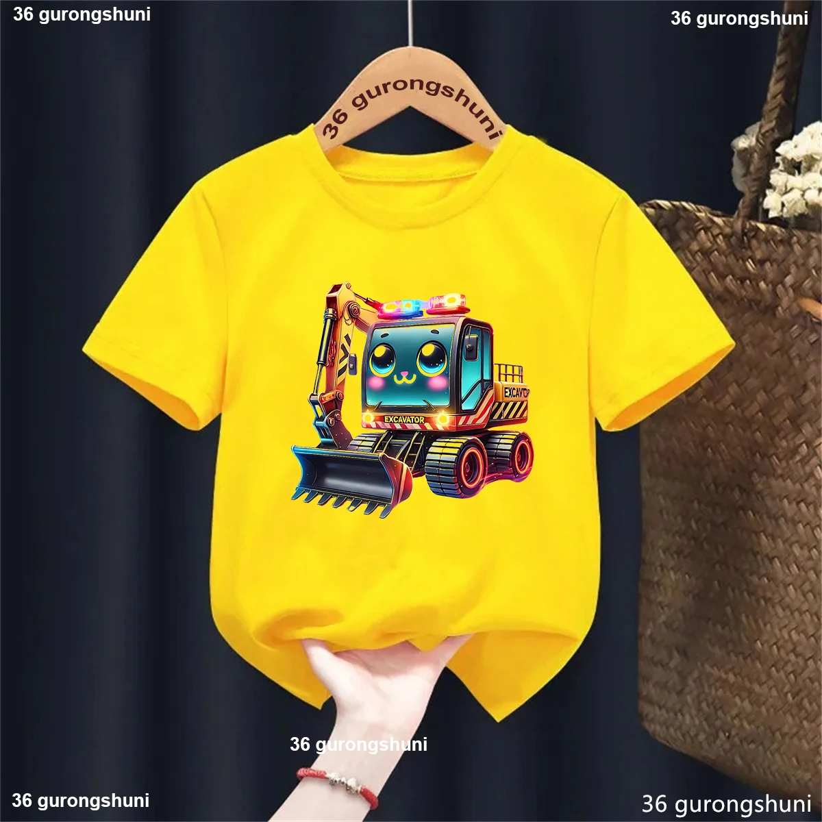 Camiseta estampado excavadora para niño y niña – Verano Kawaii
