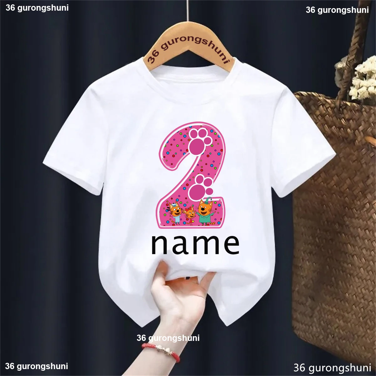 Camiseta personalizada con nombre para niña - Estilo divertido gato - imagen 4